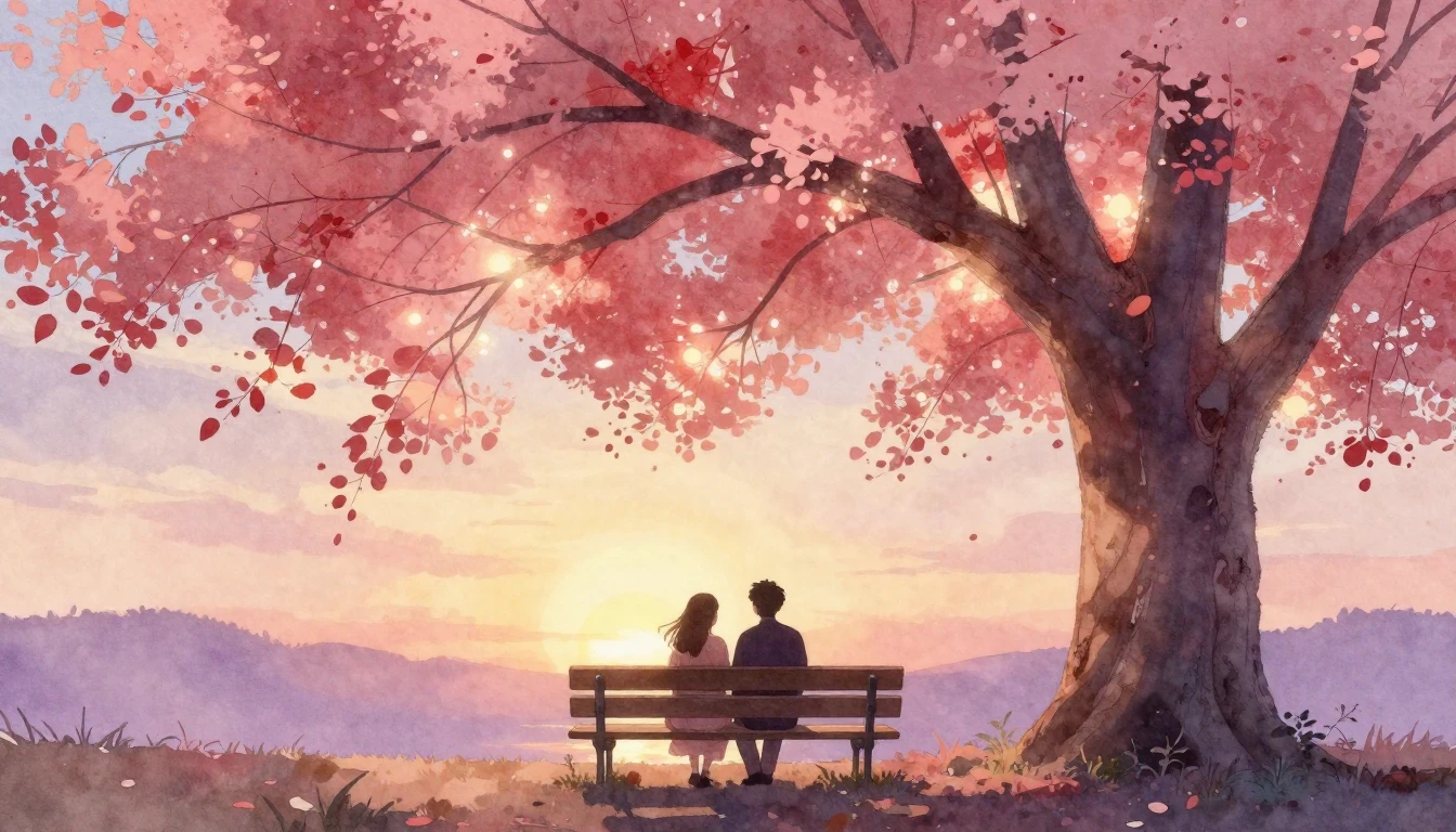 A soft and dreamy watercolor illustration depicting a romant...