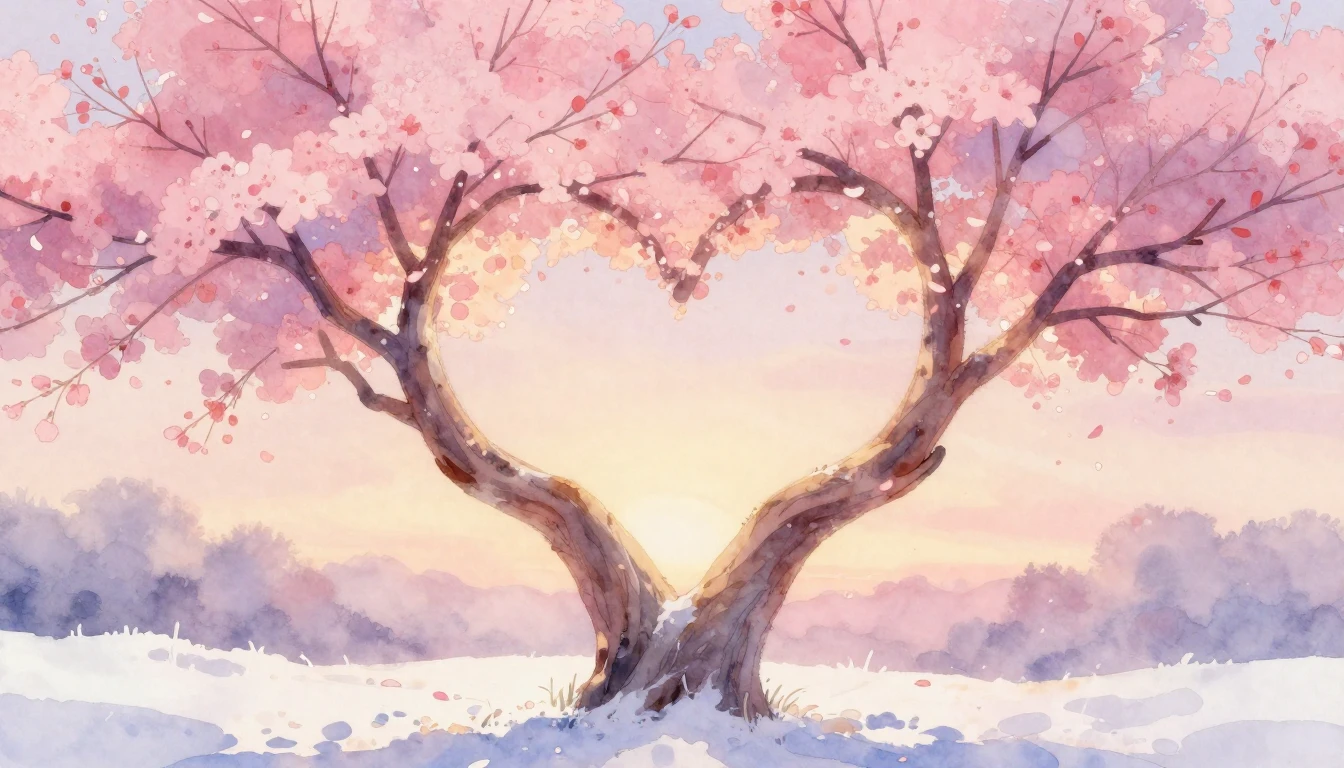 A romantic and dreamy watercolor painting depicting two inte...