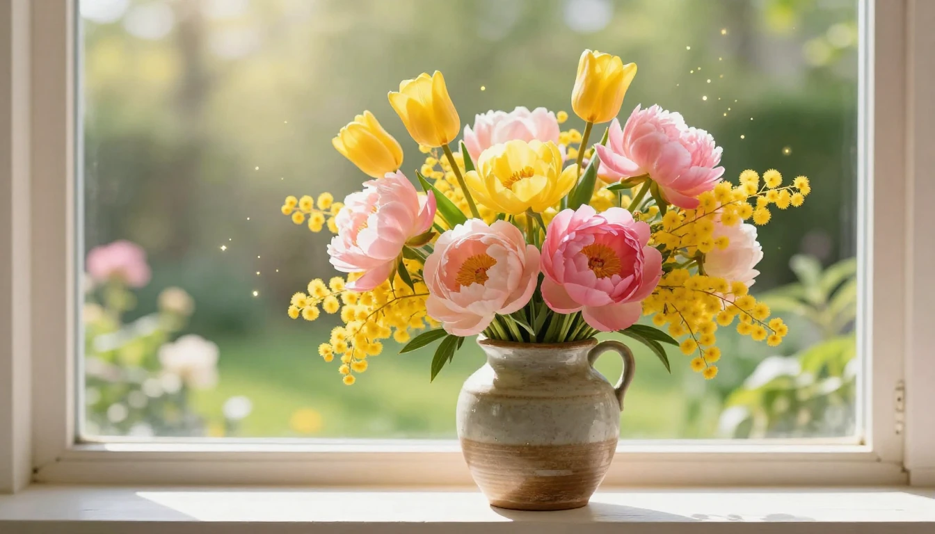 A vibrant and joyful composition of spring blooming flowers ...