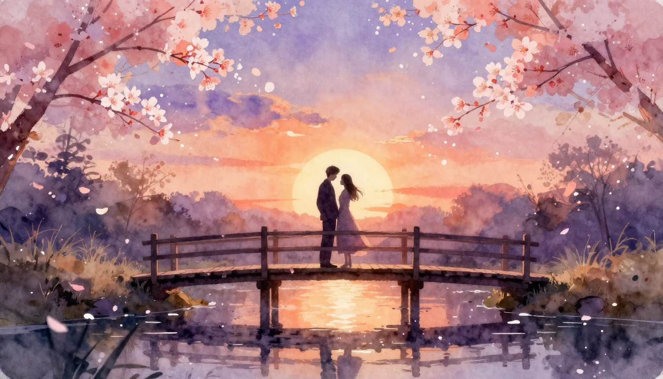 A breathtaking watercolor illustration of a romantic evening...