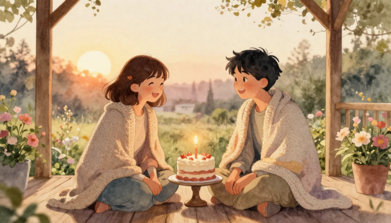 A heartwarming watercolor illustration depicting two close f...