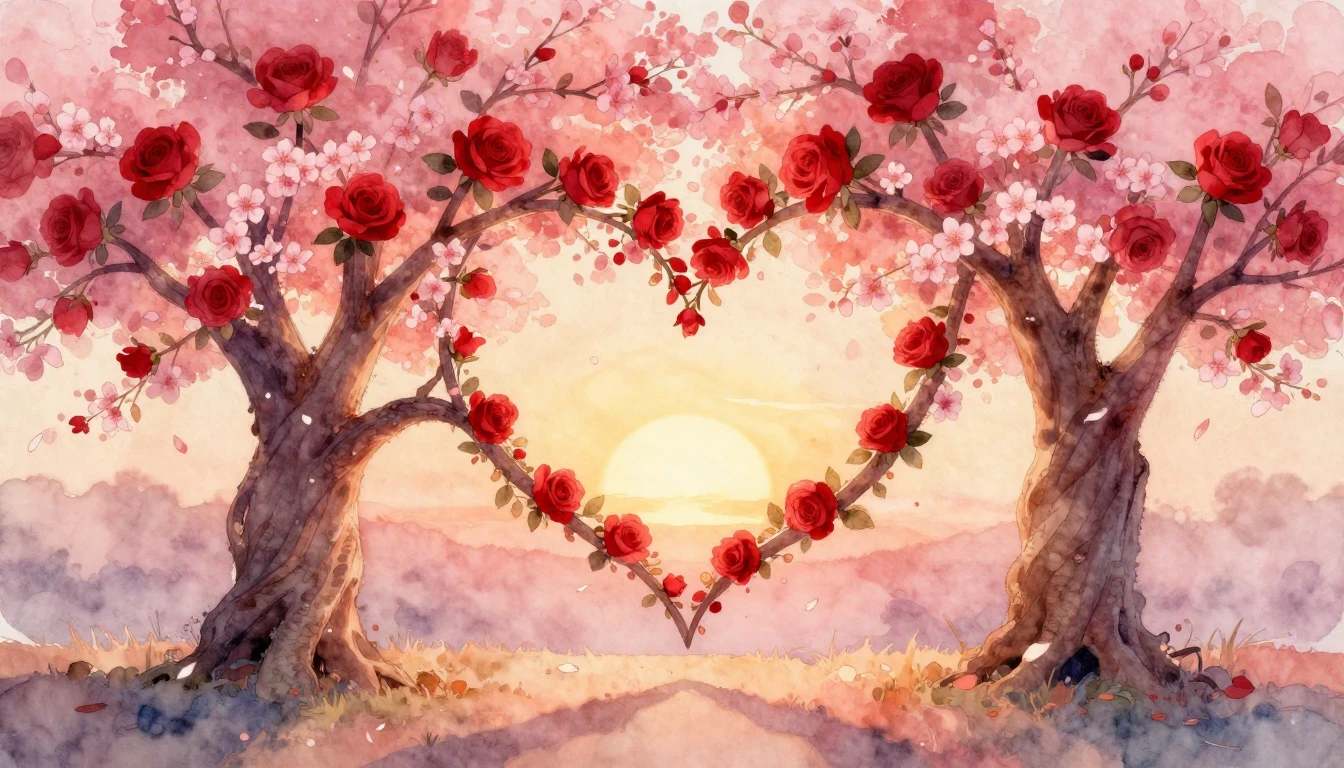 A soft and dreamy watercolor painting symbolizing eternal lo...