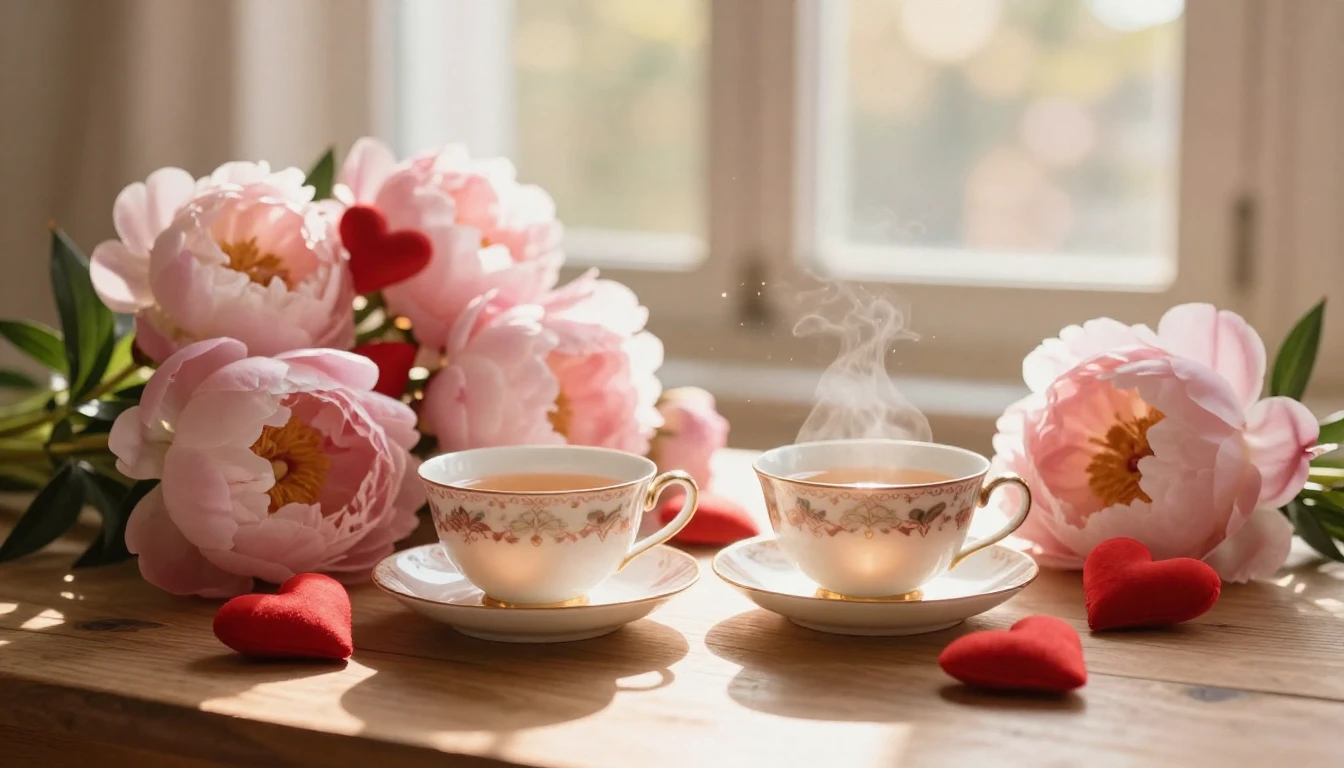 A dreamy and romantic scene featuring two delicate porcelain...