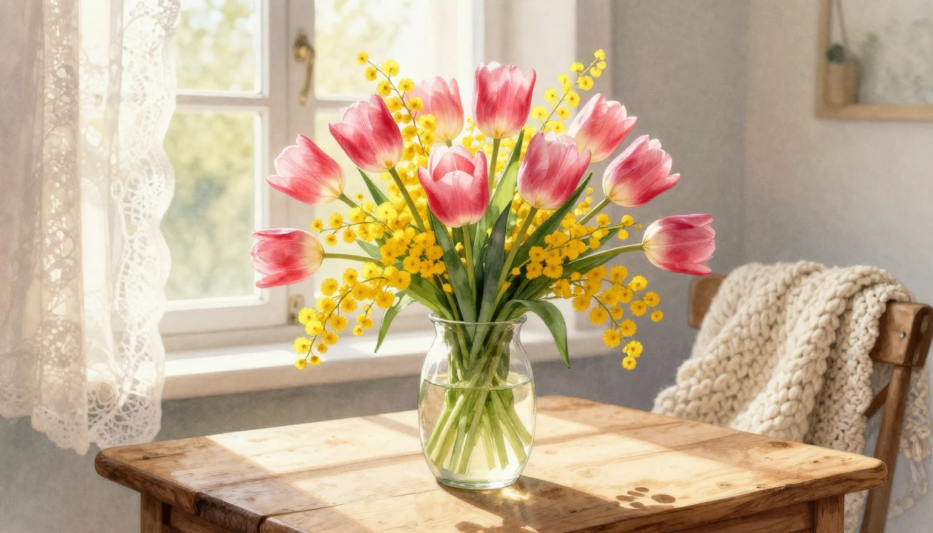 A serene and heartwarming watercolor painting of a lush bouq...