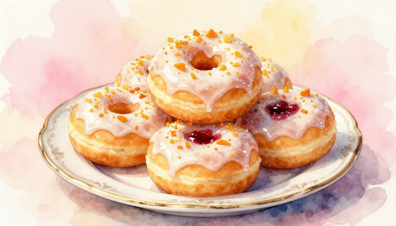 A whimsical watercolor painting featuring a bountiful stack ...