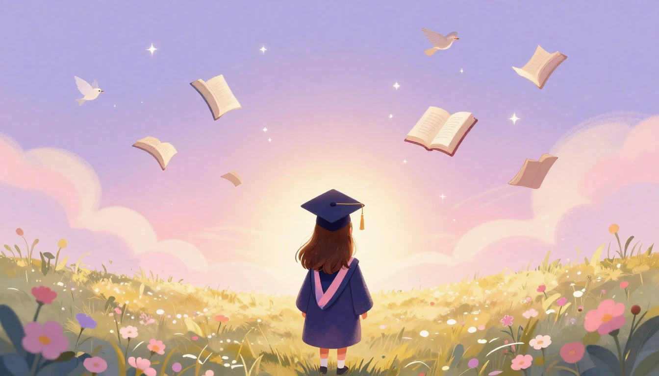 A whimsical and heartwarming illustration of a young girl se...