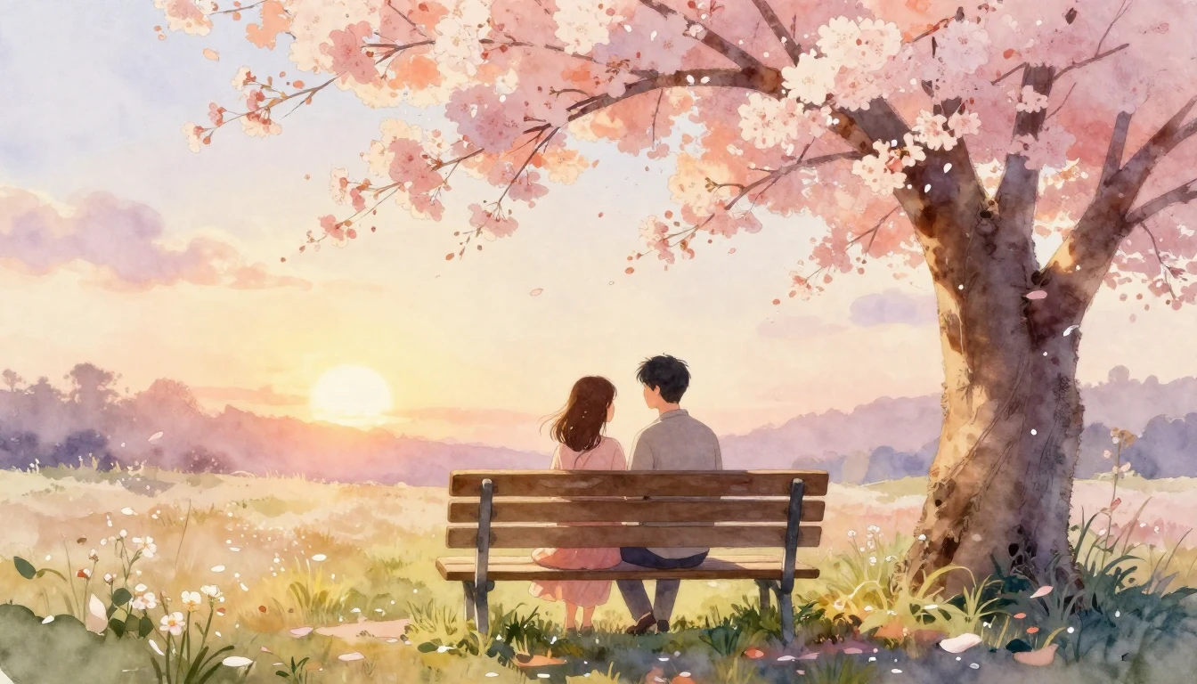 A delicate watercolor painting capturing an intimate moment ...