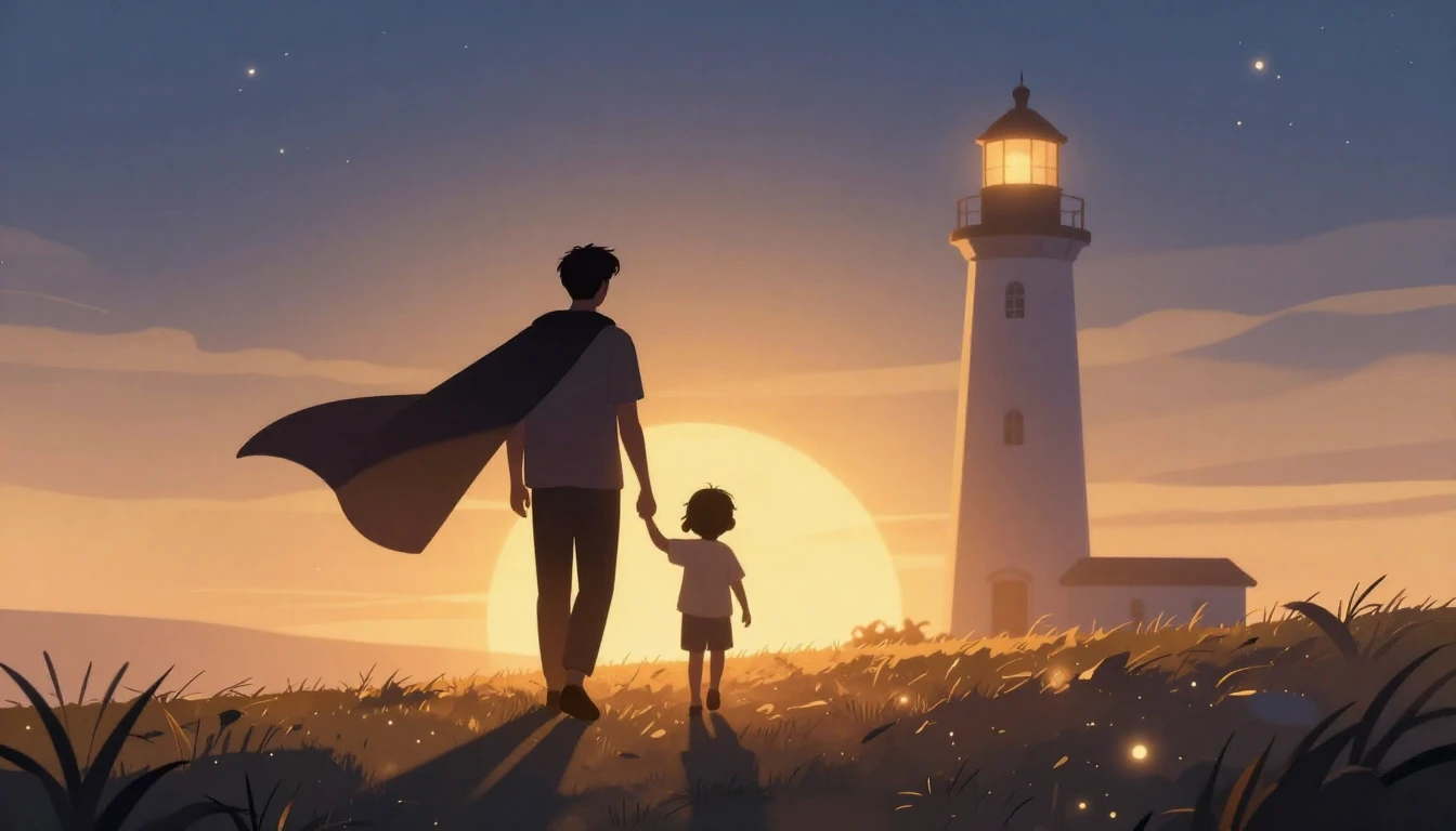 A heartwarming digital art illustration depicting a silhouet...