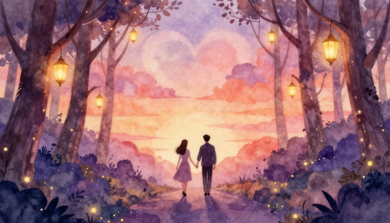A soft and dreamy watercolor painting depicting two silhouet...