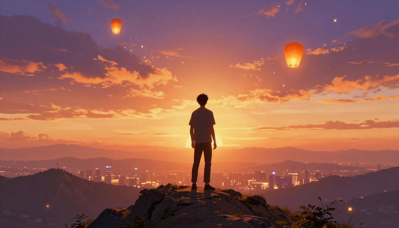 A vibrant digital art illustration of a young man standing o...