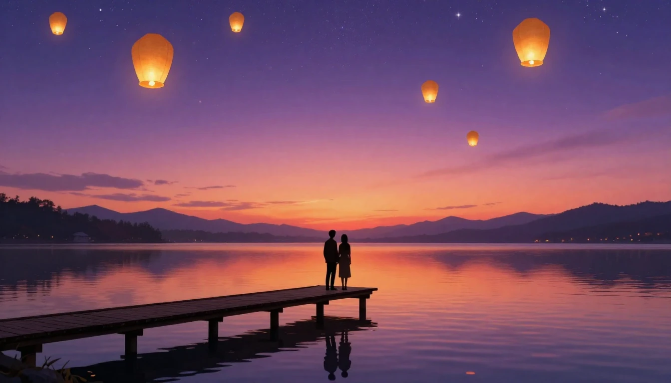 A breathtaking digital art illustration of a romantic evenin...