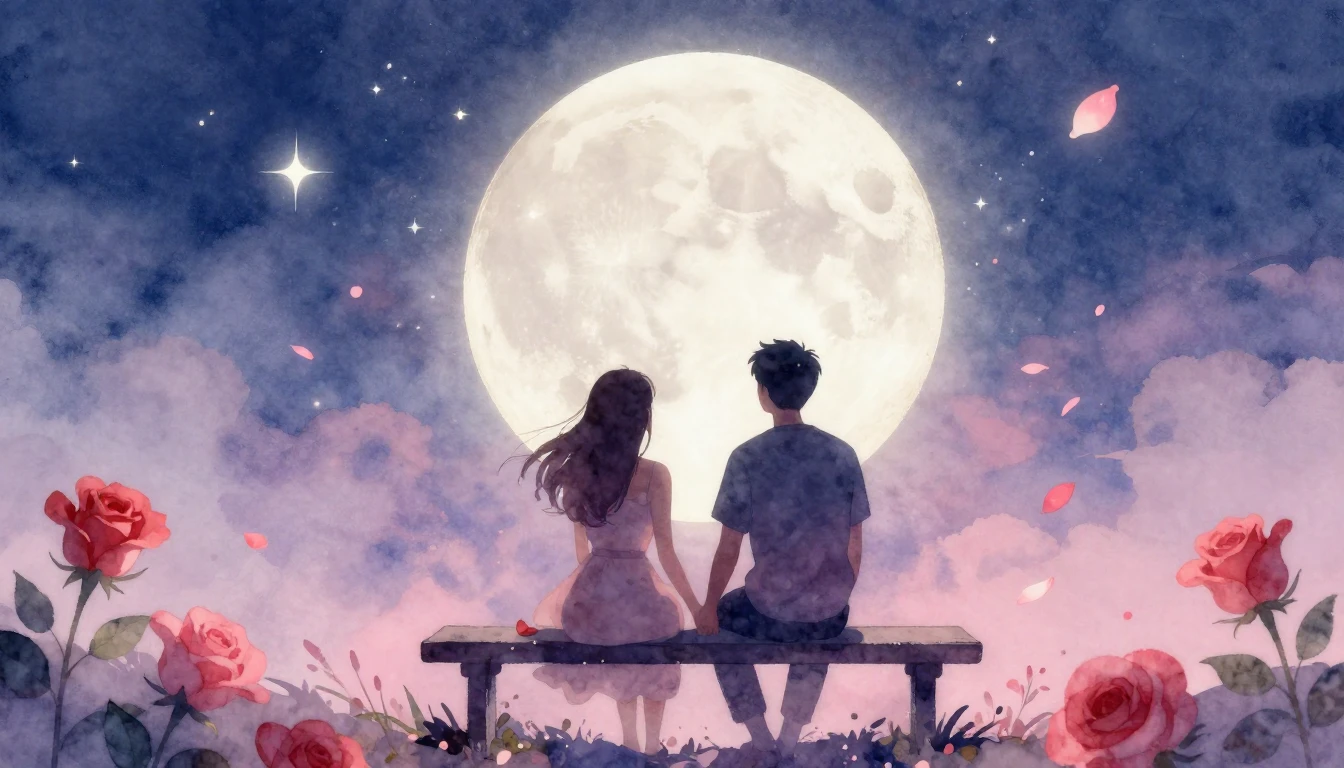 A romantic and dreamy watercolor illustration depicting two ...
