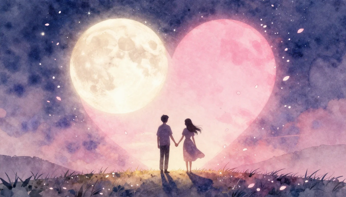A romantic and dreamy watercolor illustration featuring two ...