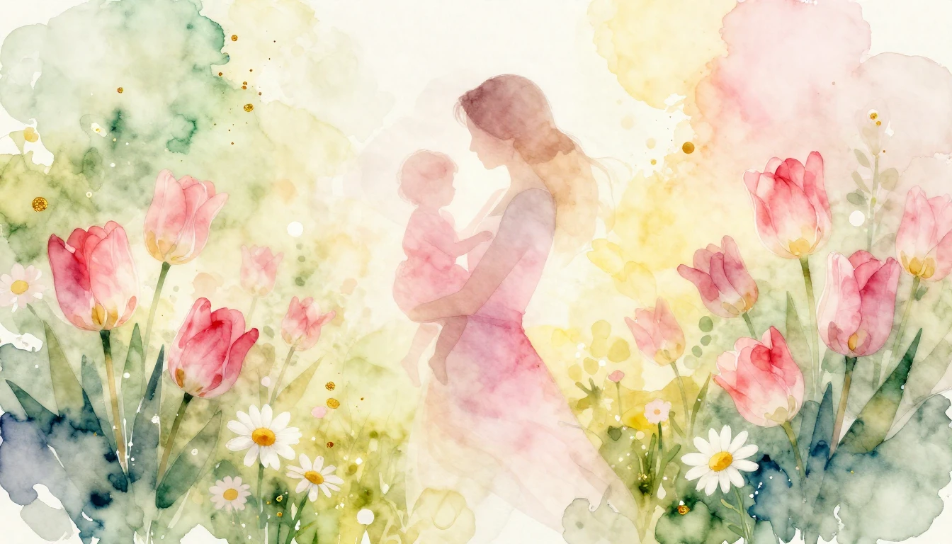 A beautiful watercolor painting celebrating motherhood and s...