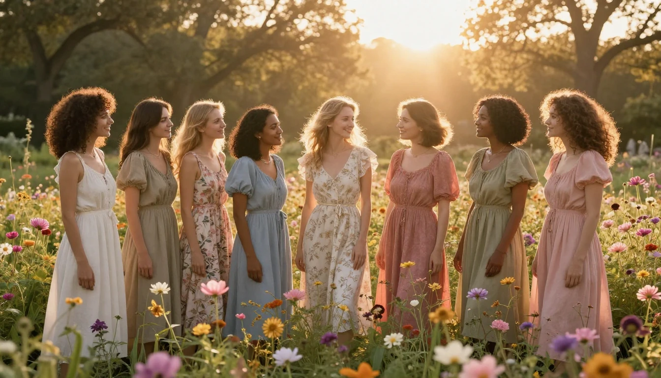 A breathtaking scene of diverse women standing together in a...