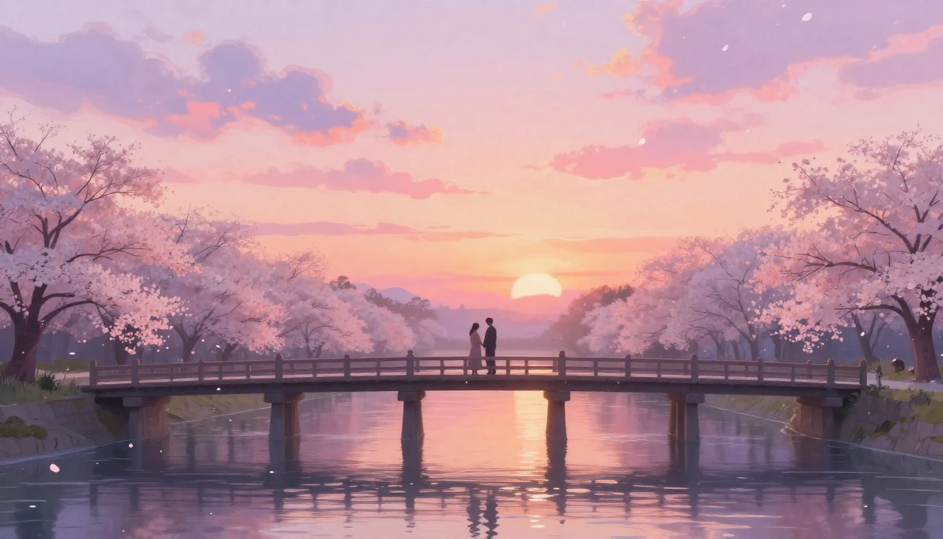 A romantic scene featuring two silhouettes of a couple stand...