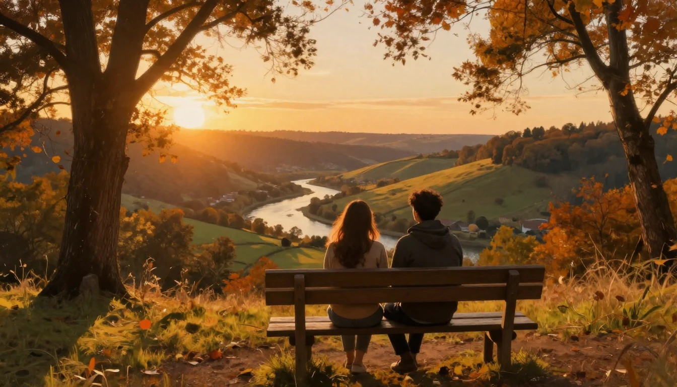 A warm and heartwarming scene of two best friends sitting on...