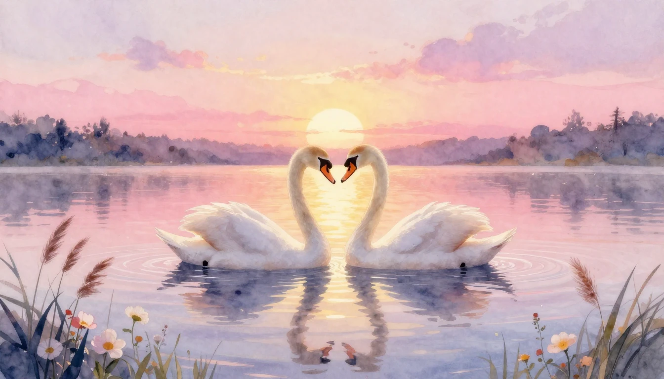 A romantic and dreamy watercolor illustration depicting a se...