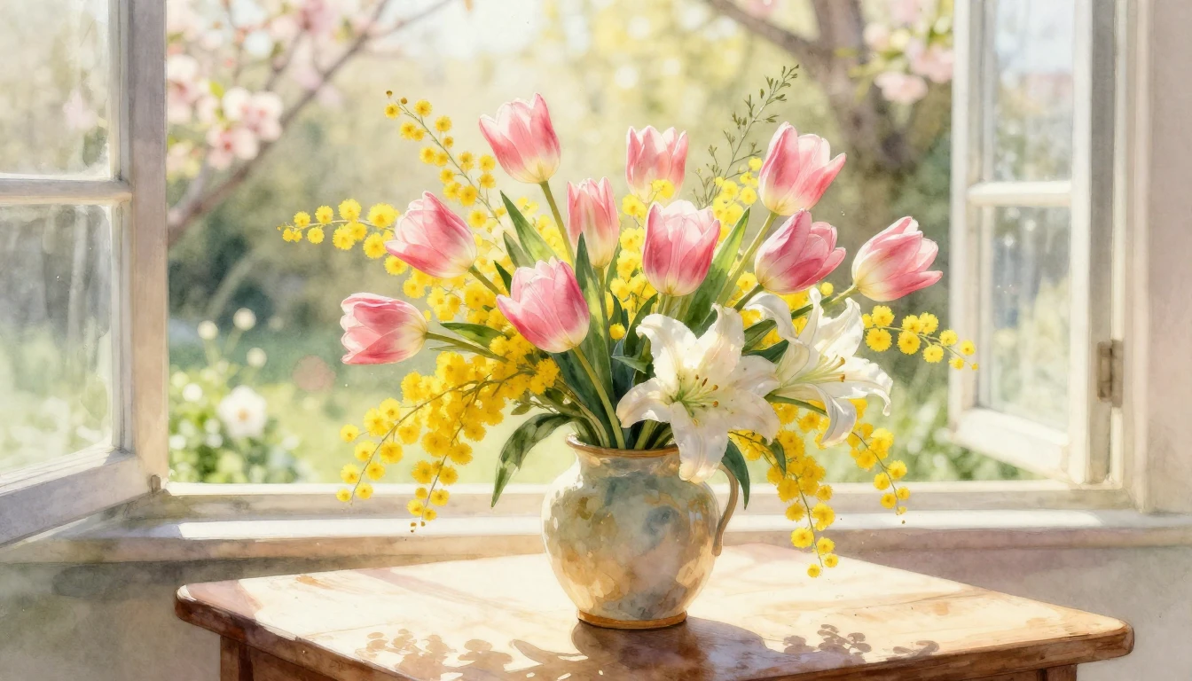 A breathtaking watercolor painting depicting a lush bouquet ...