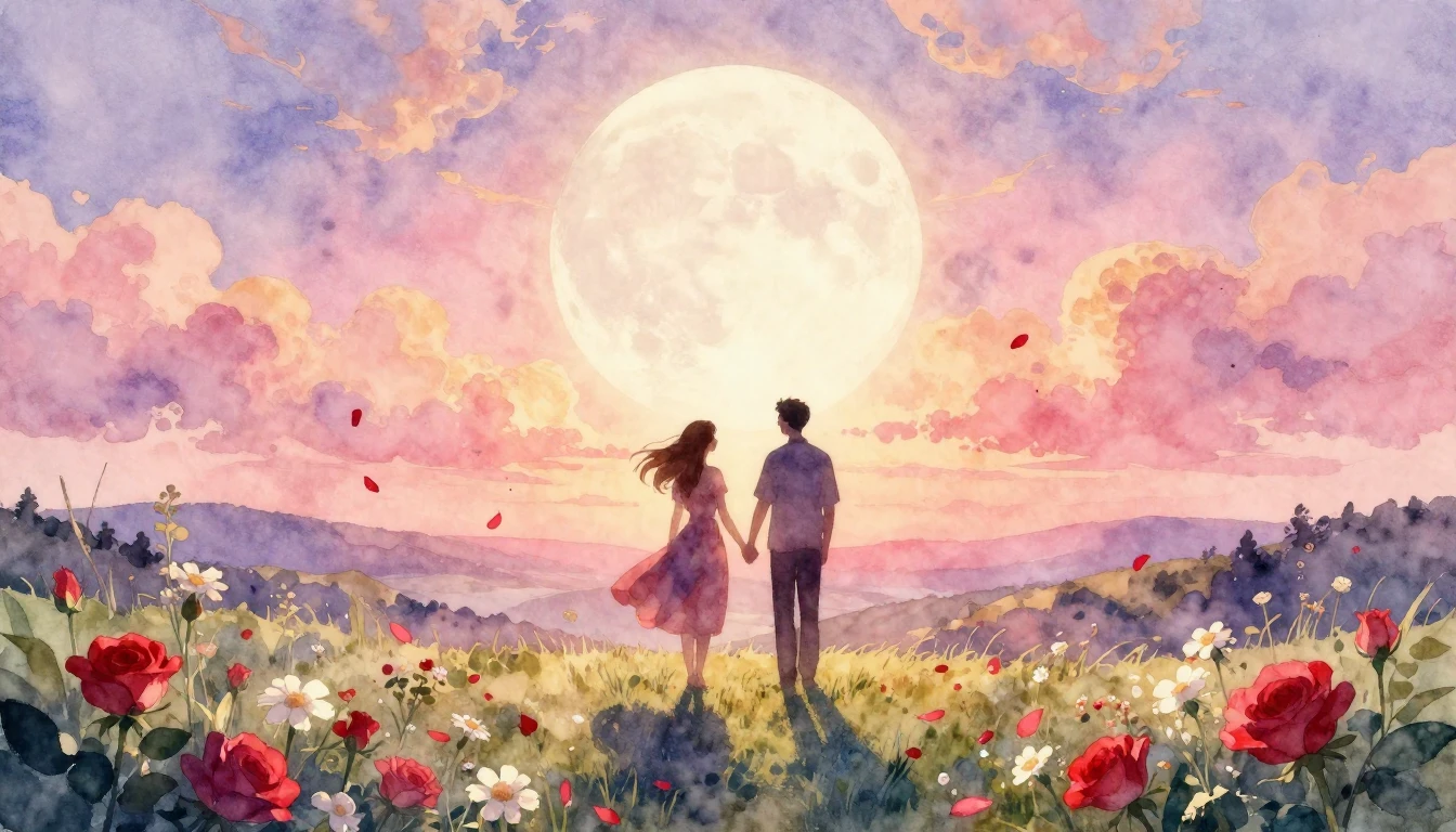 A romantic and dreamlike watercolor painting representing et...