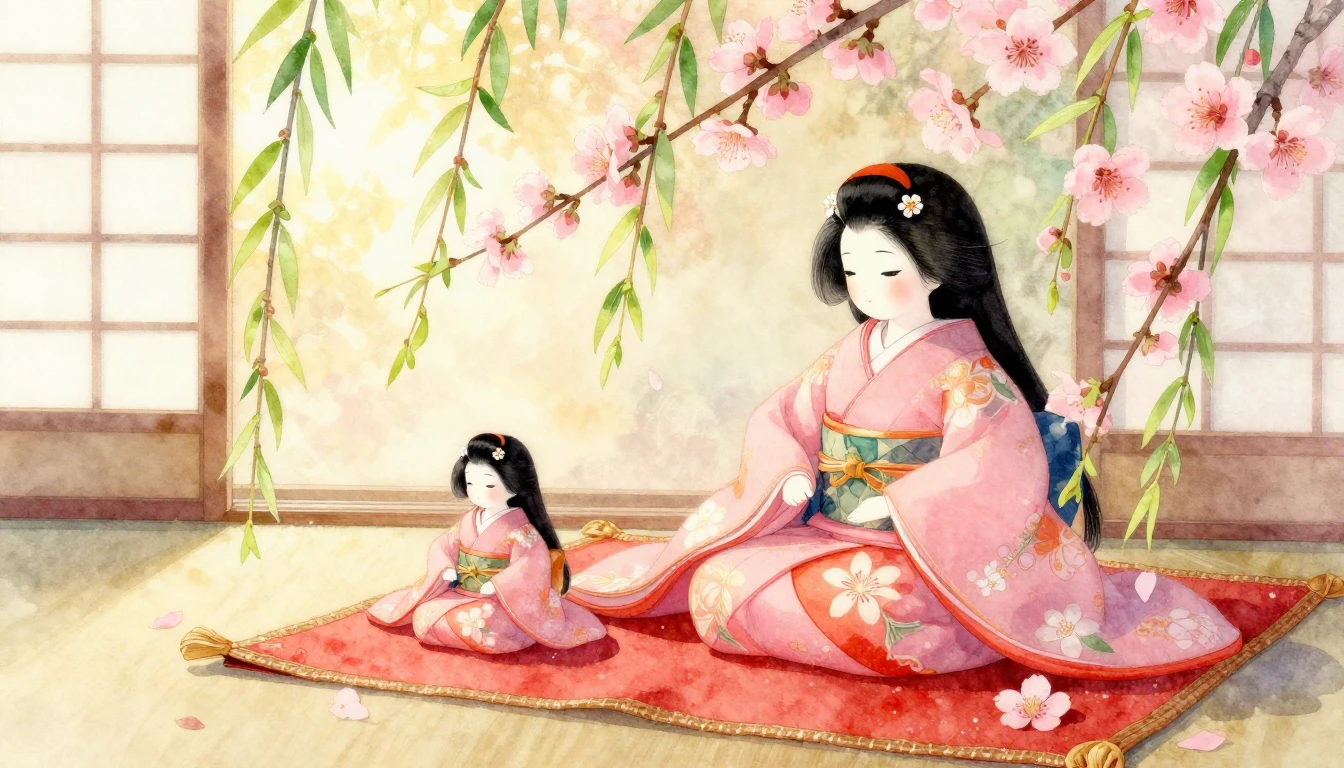 A soft and ethereal watercolor painting depicting a traditio...