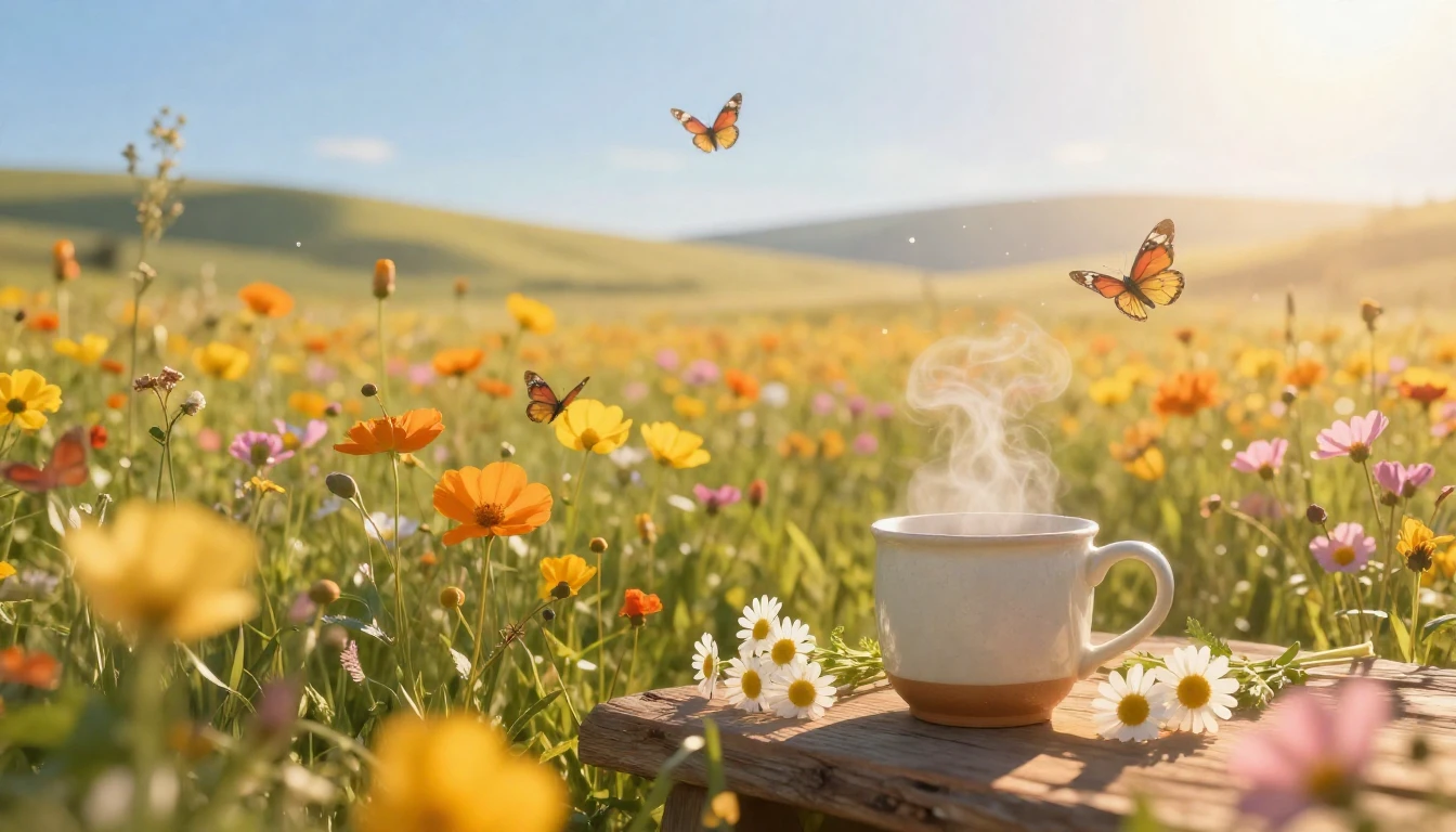 A breathtaking sun-drenched meadow filled with vibrant wildf...