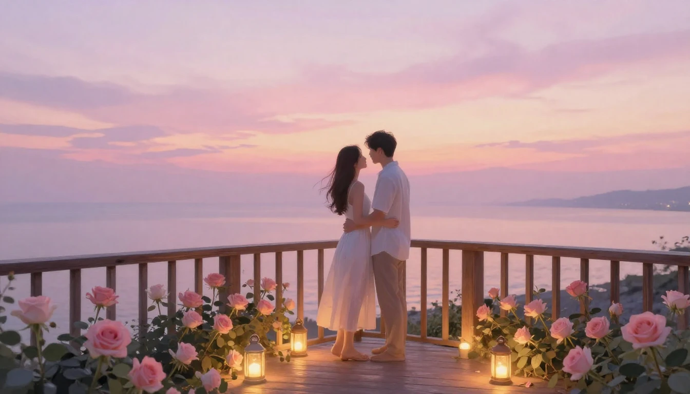 A highly romantic and ethereal scene of a couple standing to...