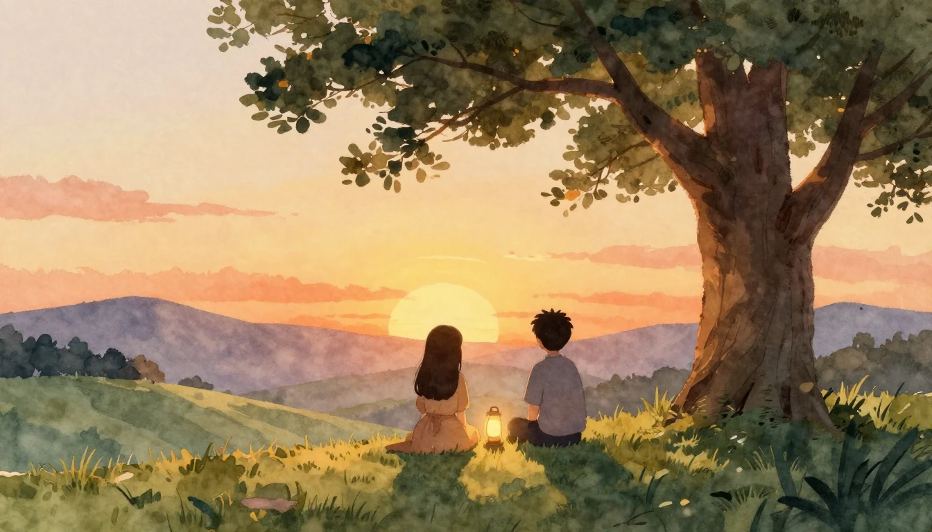 A heartwarming and soft watercolor painting depicting two st...