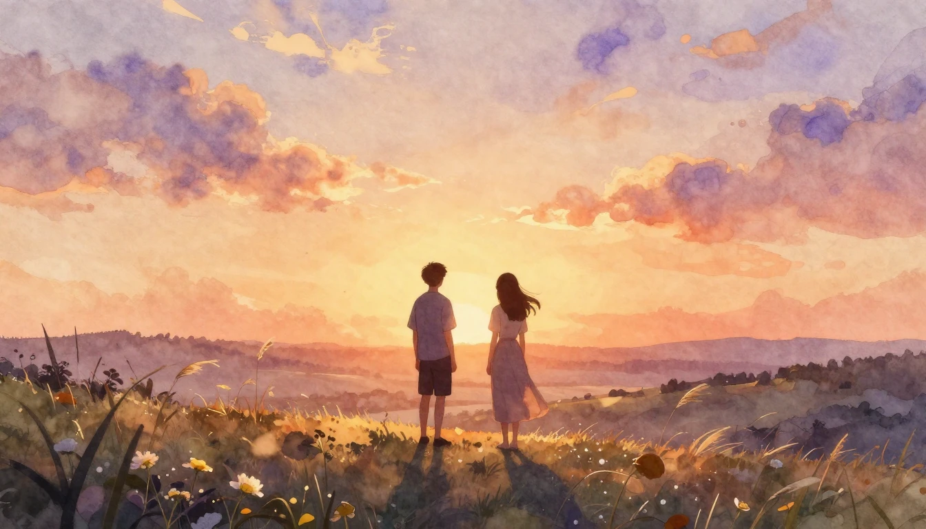 A warm and inviting scene depicting two silhouetted figures ...