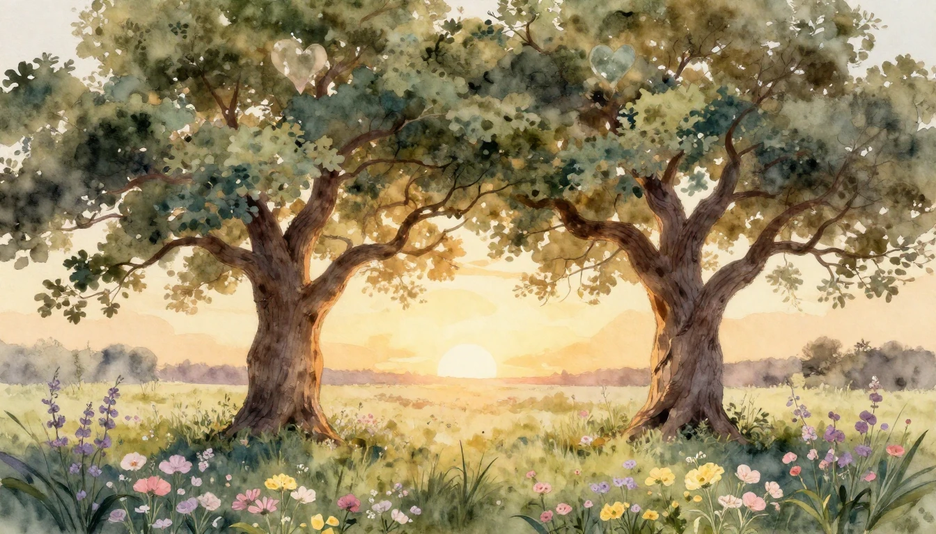 A soft and romantic watercolor painting depicting two majest...