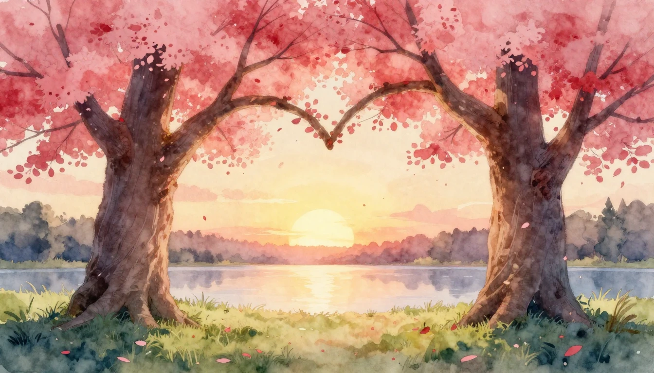 A soft and dreamy watercolor painting depicting two large, a...