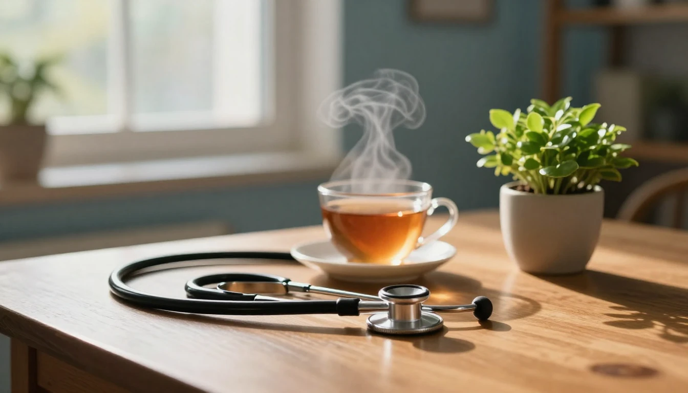 A serene and heartwarming scene featuring a stethoscope rest...