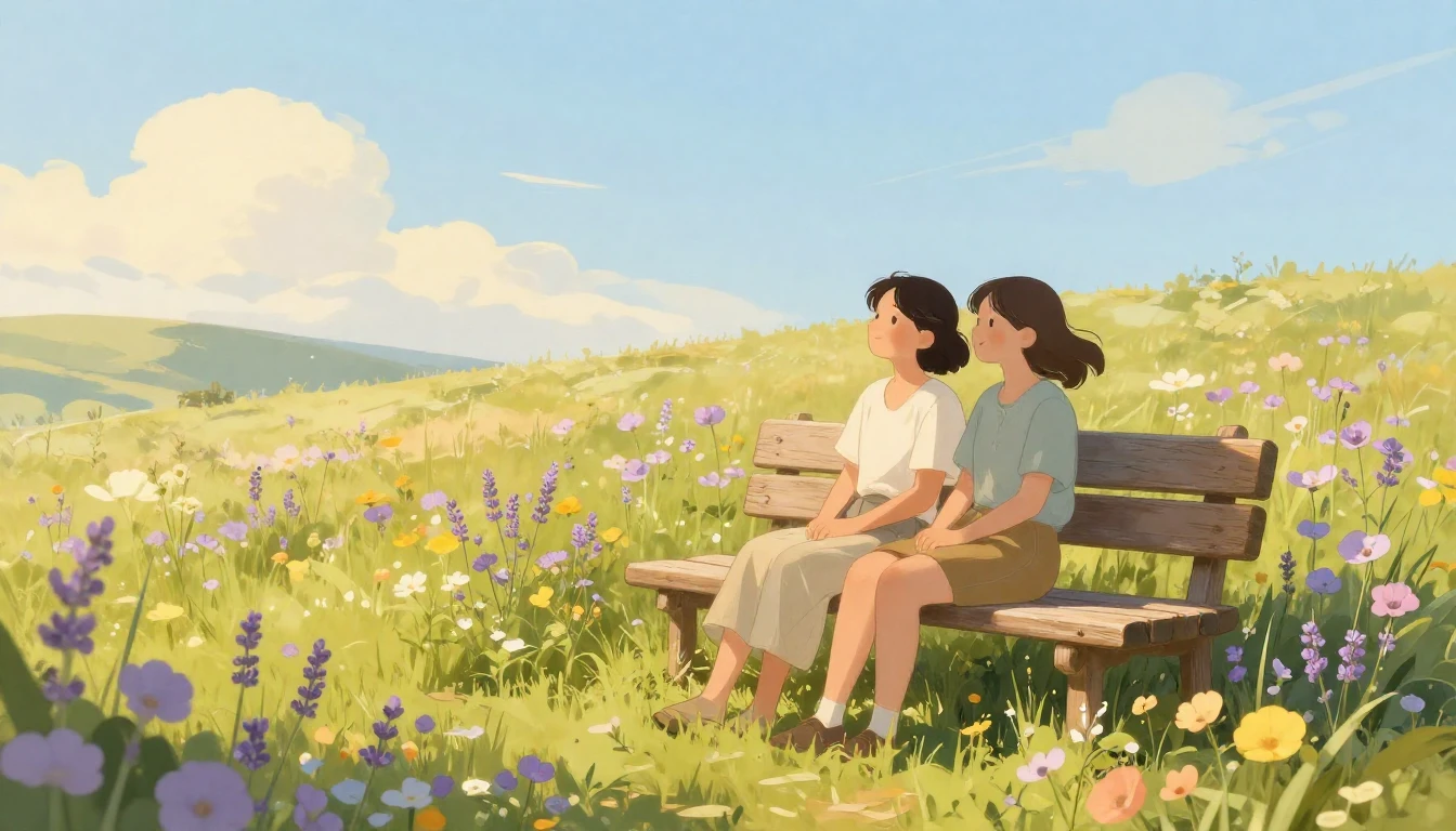 A heartwarming and serene illustration of two close friends ...