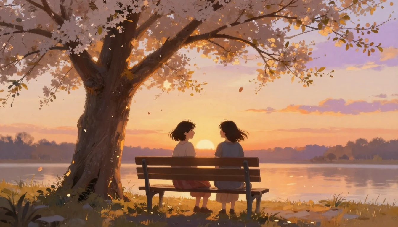 A warm and cozy scene depicting two best friends sitting on ...