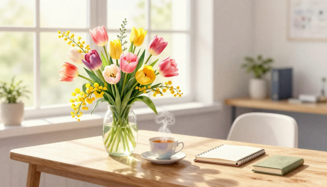 A vibrant and delicate watercolor painting of a bright sprin...