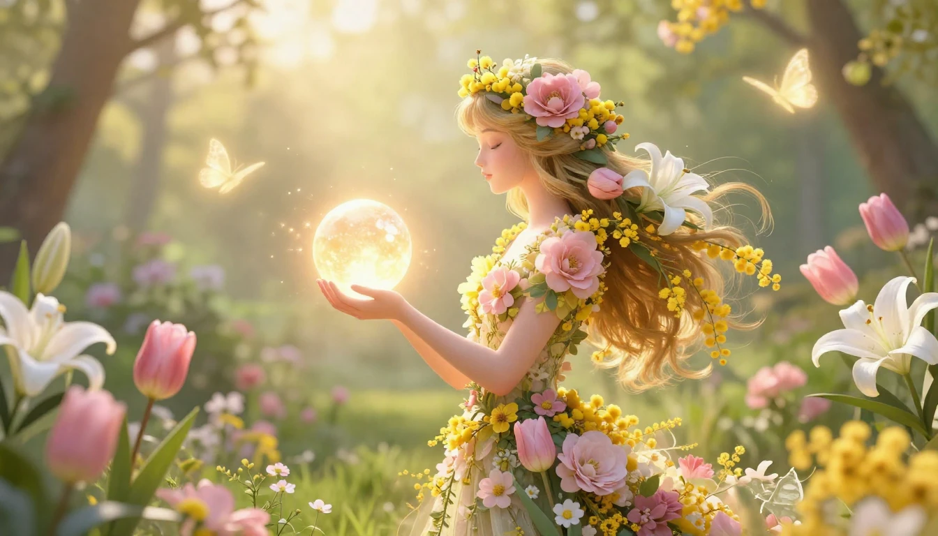 A breathtaking spring scene symbolizing femininity, grace, a...