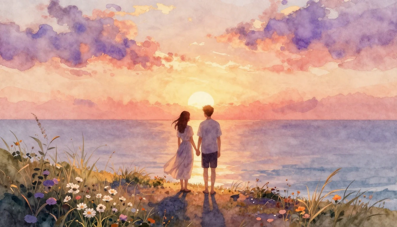 A breathtaking and romantic watercolor painting of a couple ...