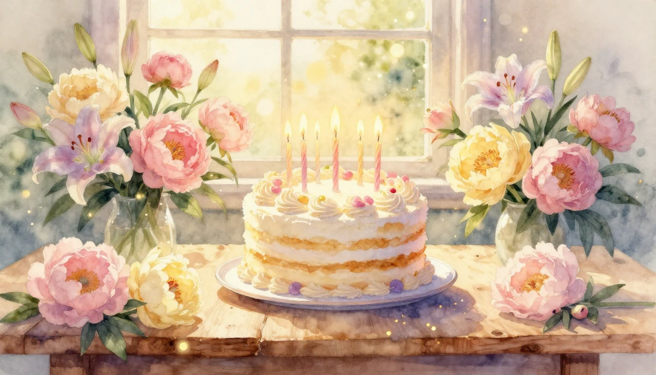 A beautiful, soft watercolor painting of a celebratory scene...