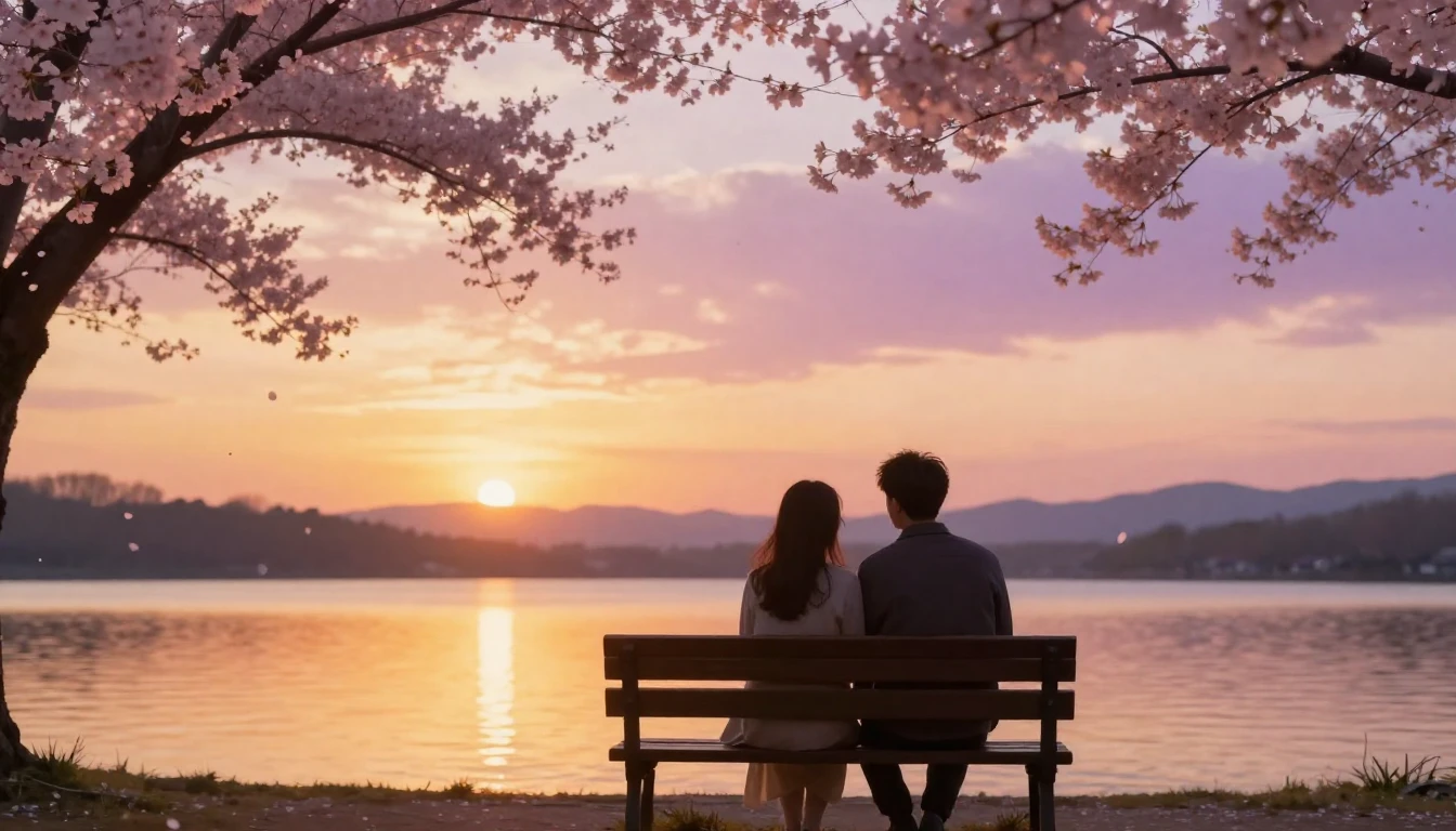 A romantic and cozy scene featuring a couple silhouetted aga...