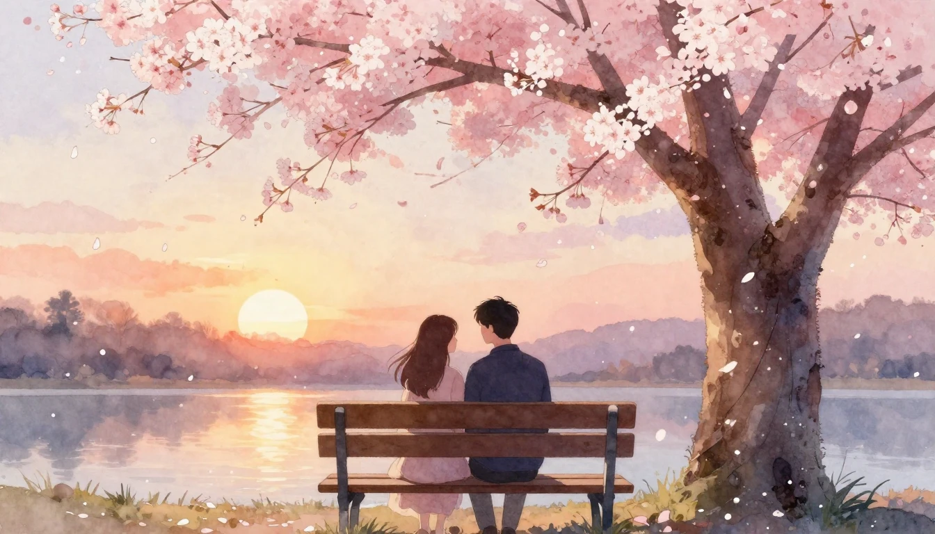 A delicate and romantic scene showing the silhouettes of a c...