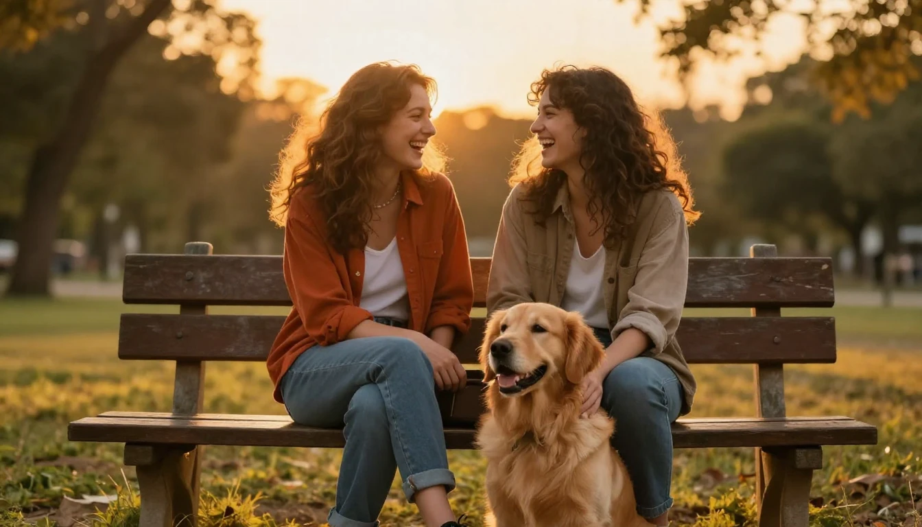 A heartwarming scene of two close friends sitting together o...