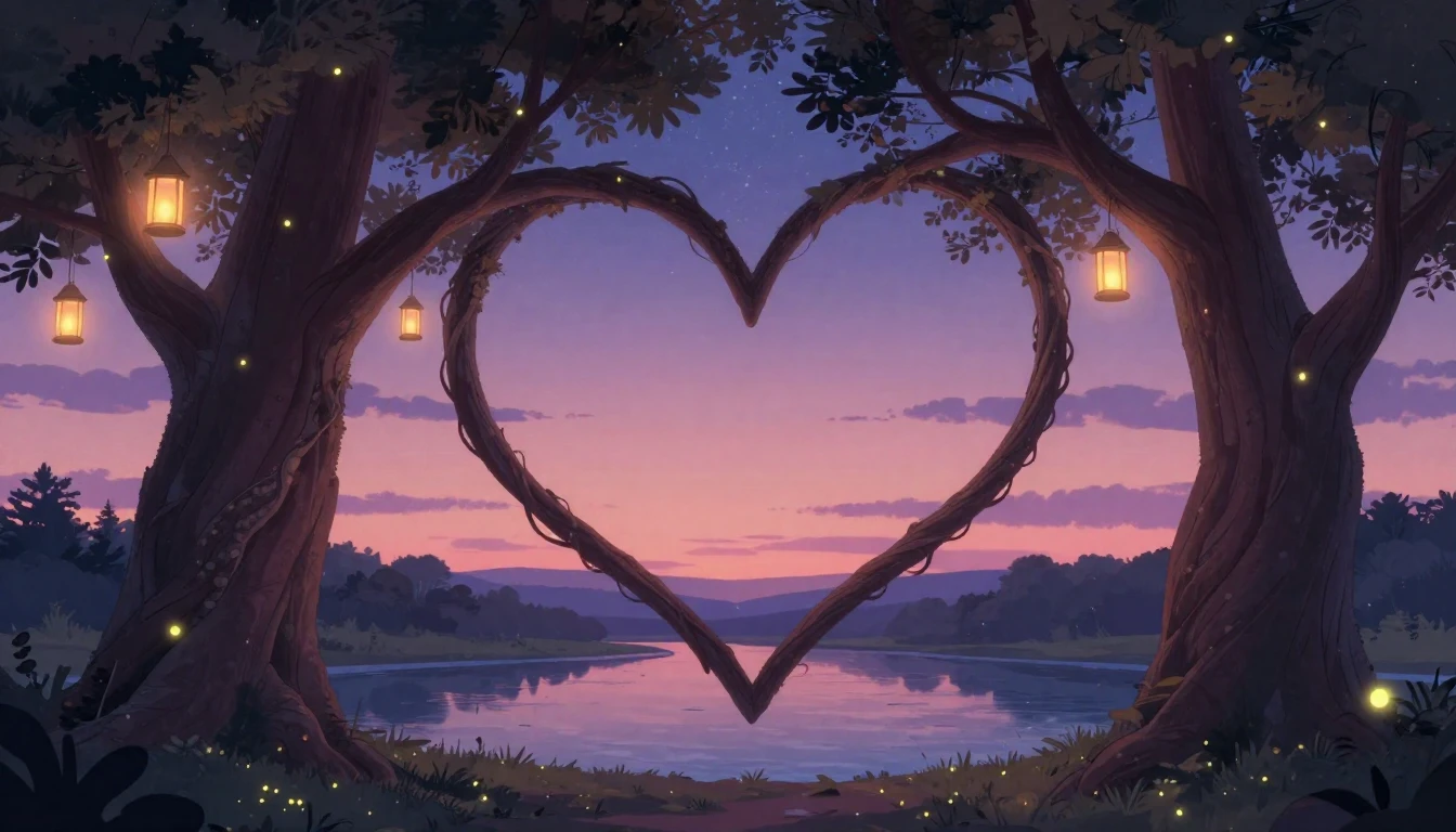 A romantic and dreamy illustration featuring two intertwined...