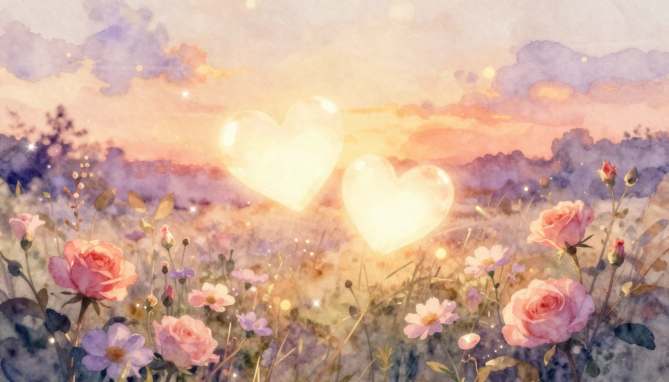 A soft and romantic watercolor painting depicting a cozy sce...