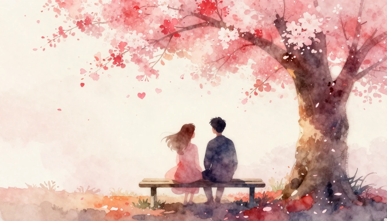 A soft and romantic watercolor painting depicting two abstra...