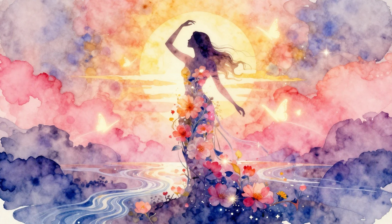 A beautiful watercolor painting symbolizing feminine strengt...