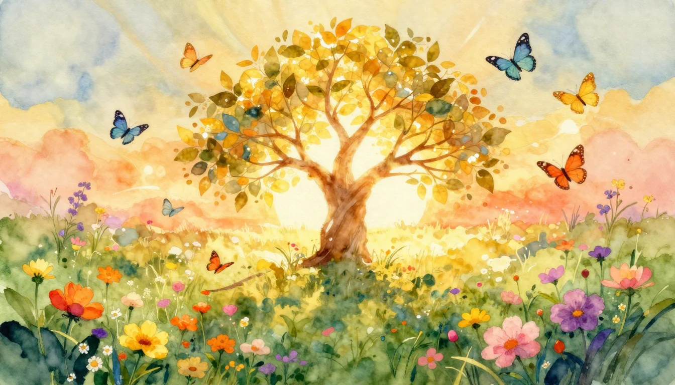 A vibrant and uplifting watercolor painting depicting the ab...