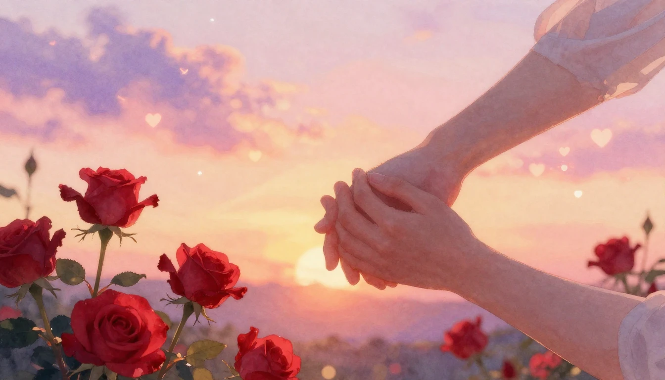 A soft and dreamy watercolor painting depicting a pair of ha...