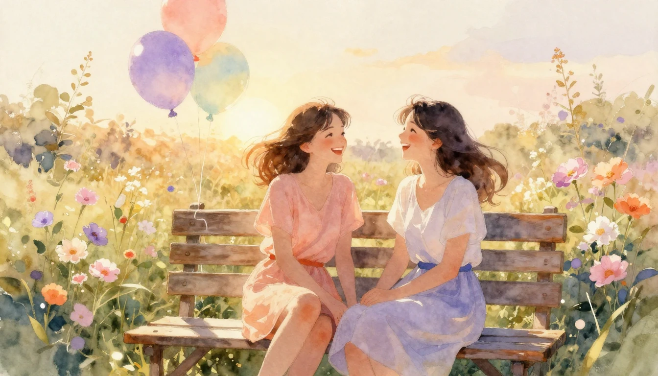 A beautiful watercolor painting depicting two close friends ...