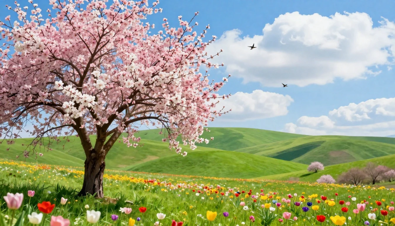 A vibrant and artistic spring scene without any text or huma...