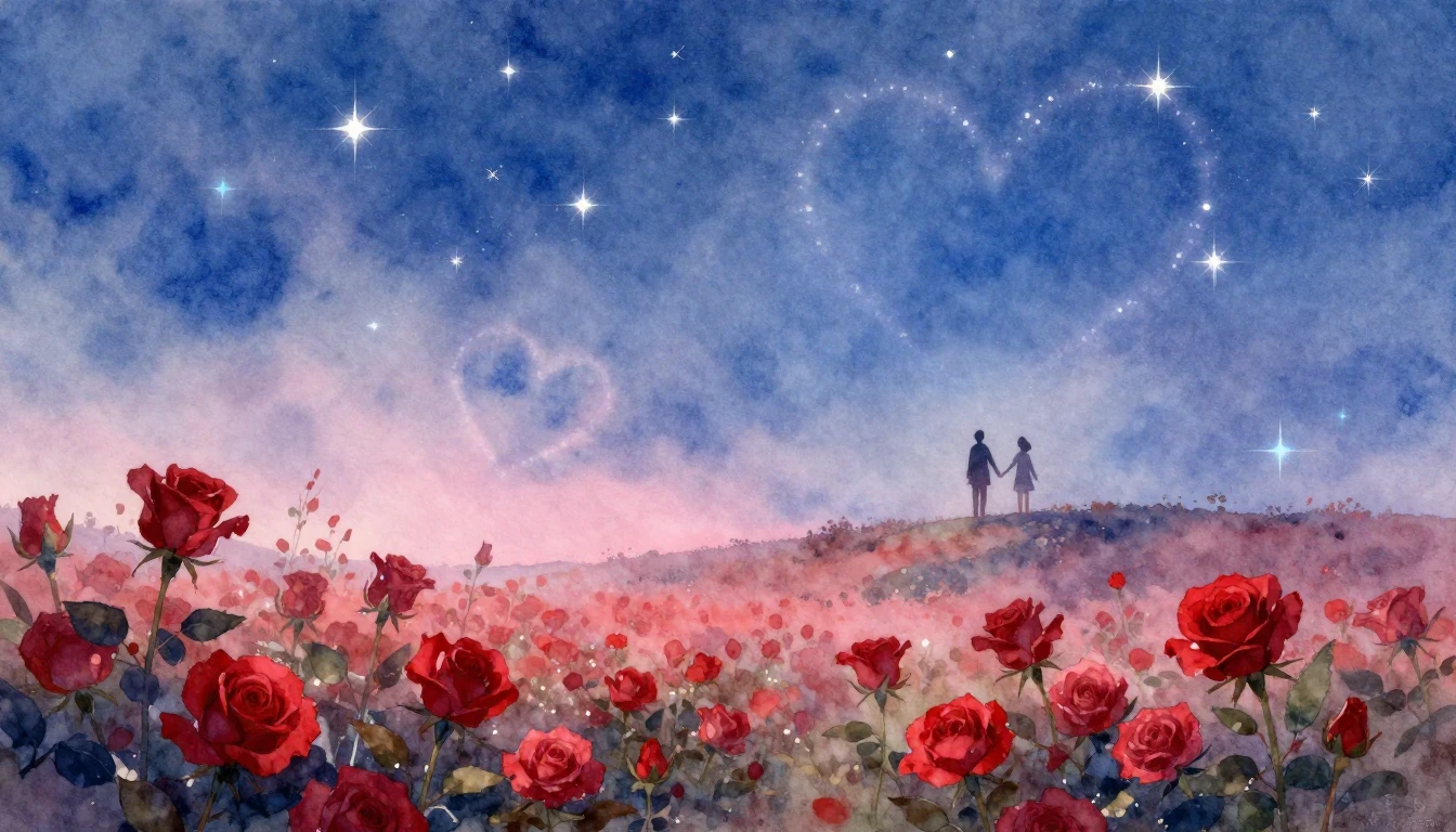 A soft and romantic watercolor painting depicting a dreamy t...
